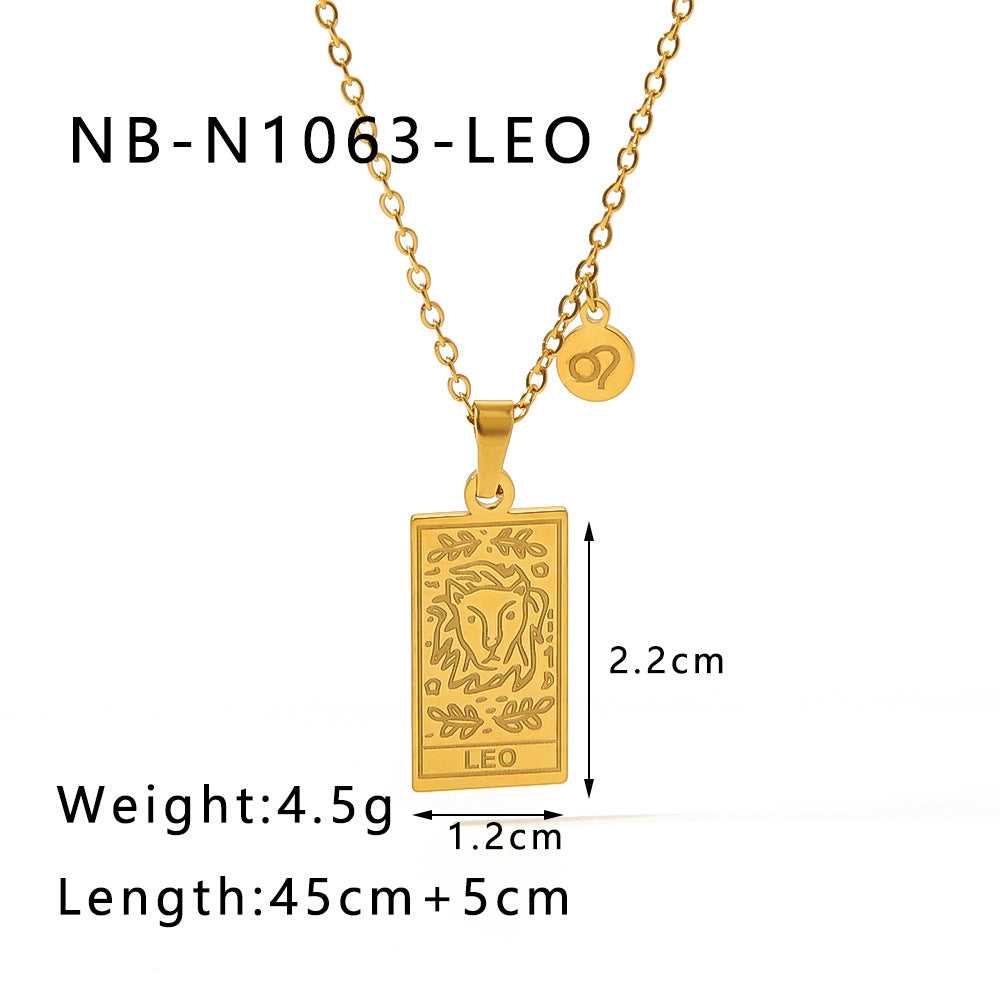 1109# Stainless steel twelve constellations simple necklace 18k gold plated square pendant titanium steel clavicle chain for women