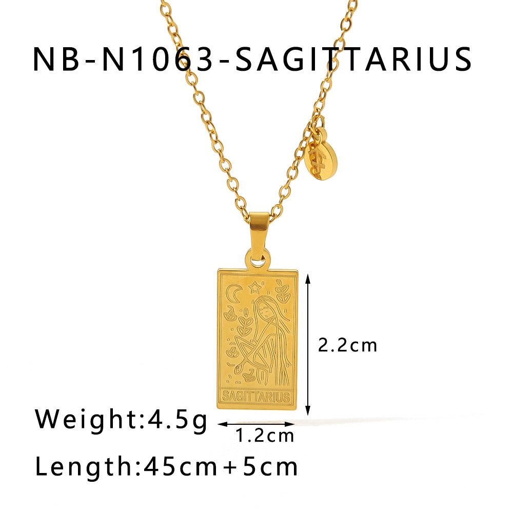 1109# Stainless steel twelve constellations simple necklace 18k gold plated square pendant titanium steel clavicle chain for women