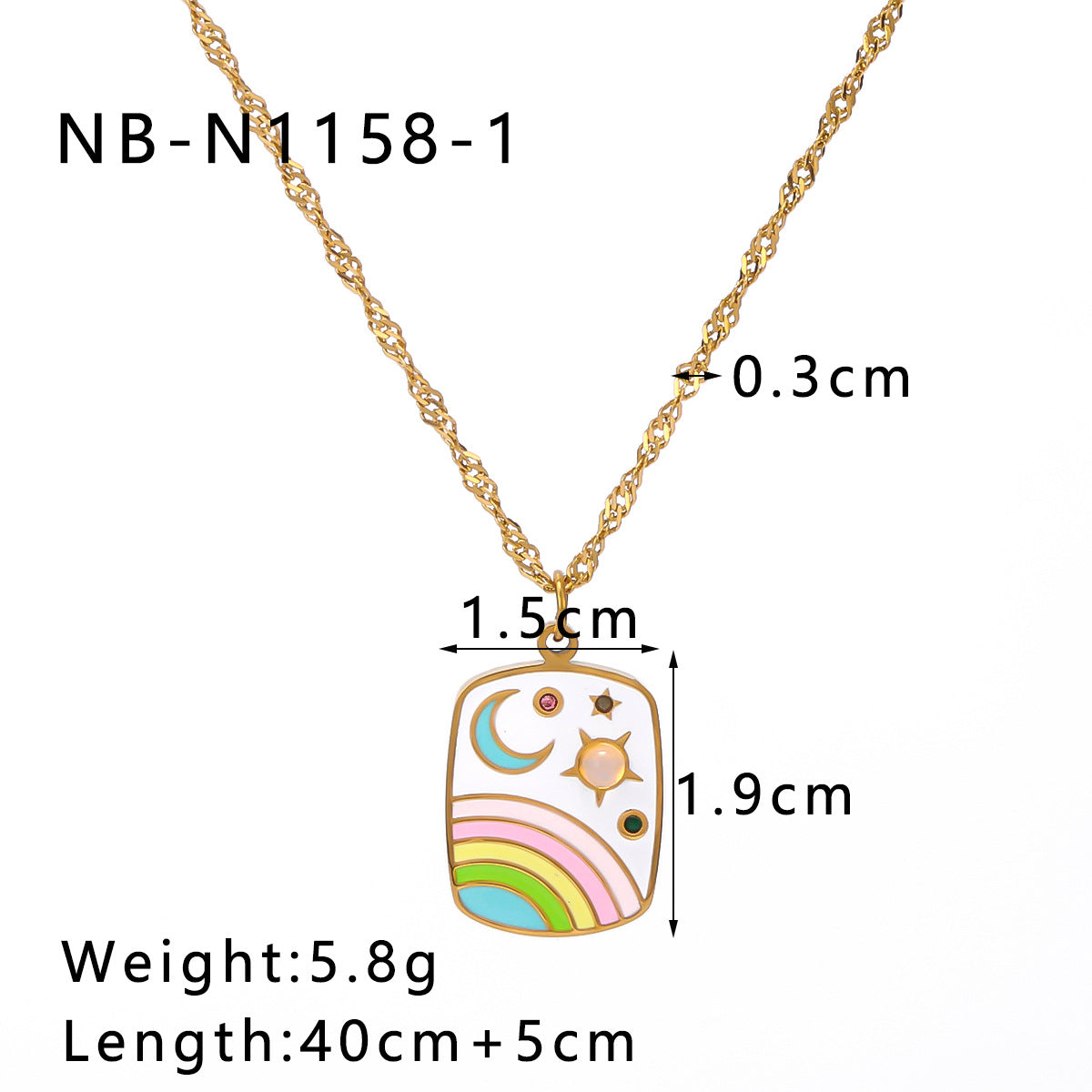 1111# Retro Style Stainless Steel Oil Drop Pendant Necklace Enamel Painted Stars and Moon Inlaid Cat's Eye Jewelry for Women