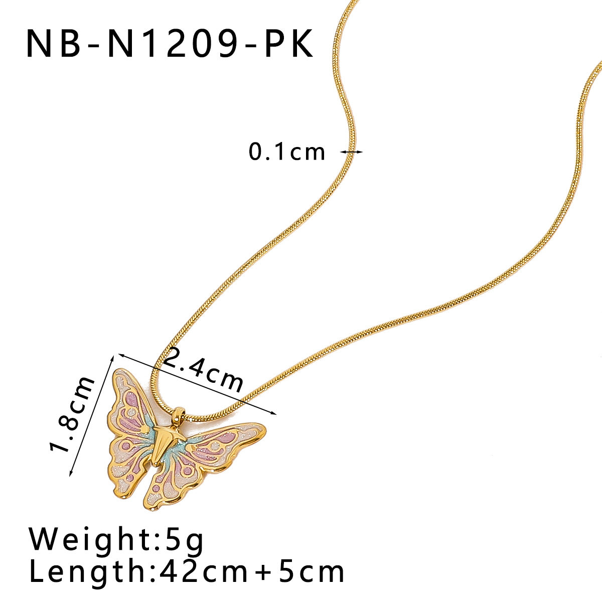 1112# Stainless steel 18k gold plated simple butterfly rainbow love color necklace niche European and American oil dripping clavicle chain