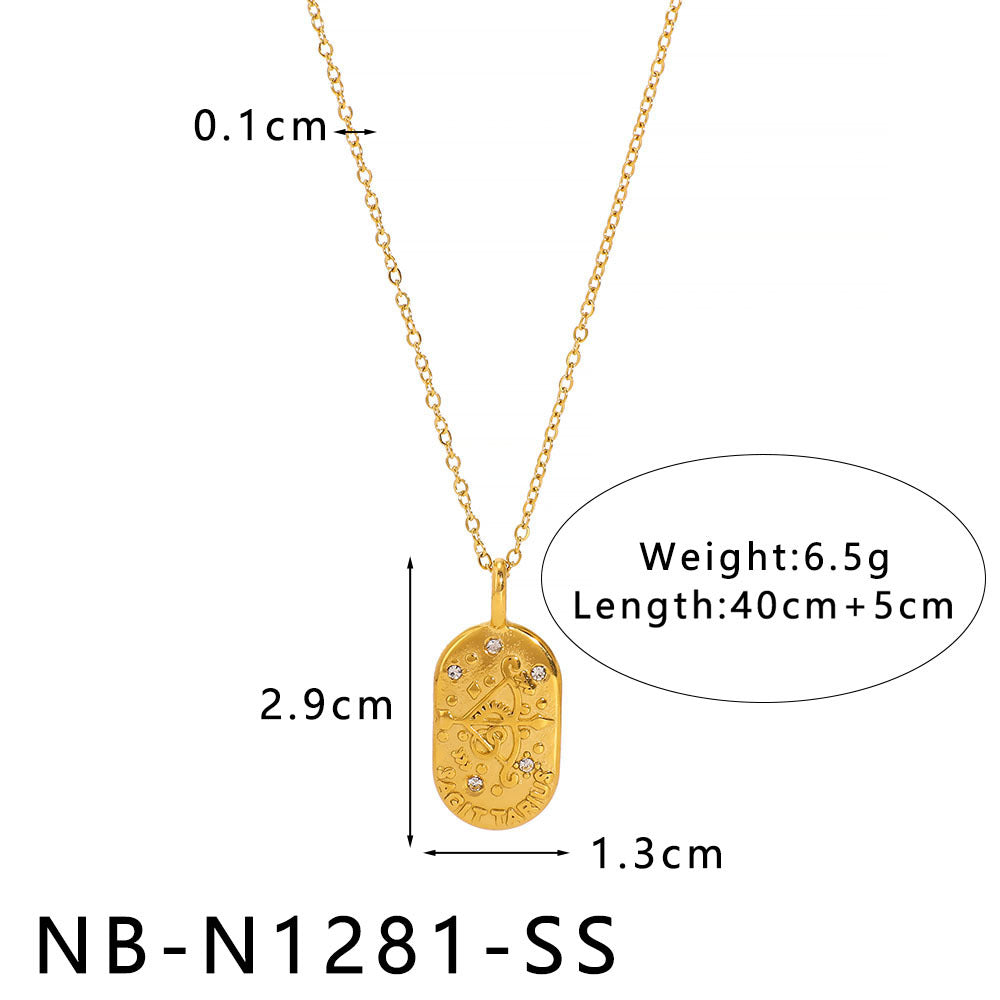 1110# Light luxury square twelve constellations casting pendant necklace stainless steel diamond neck jewelry