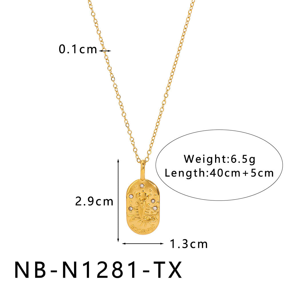 1110# Light luxury square twelve constellations casting pendant necklace stainless steel diamond neck jewelry