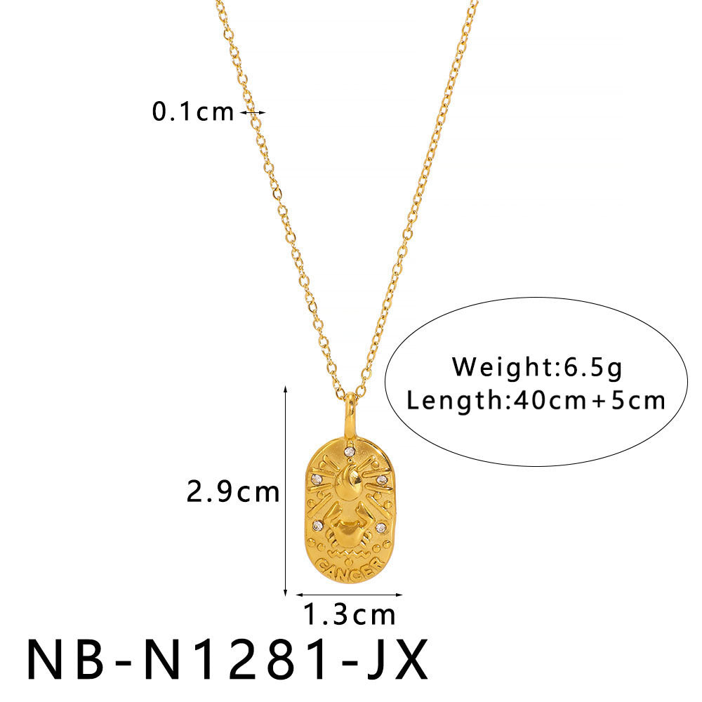 1110# Light luxury square twelve constellations casting pendant necklace stainless steel diamond neck jewelry