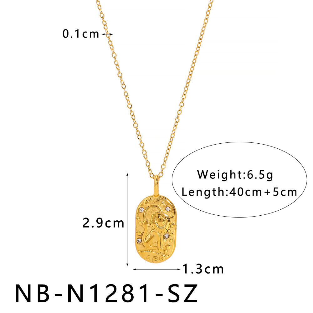 1110# Light luxury square twelve constellations casting pendant necklace stainless steel diamond neck jewelry