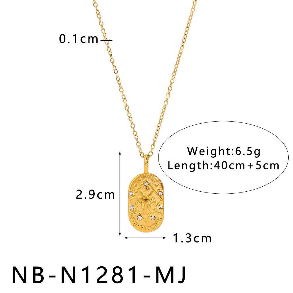 1110# Light luxury square twelve constellations casting pendant necklace stainless steel diamond neck jewelry