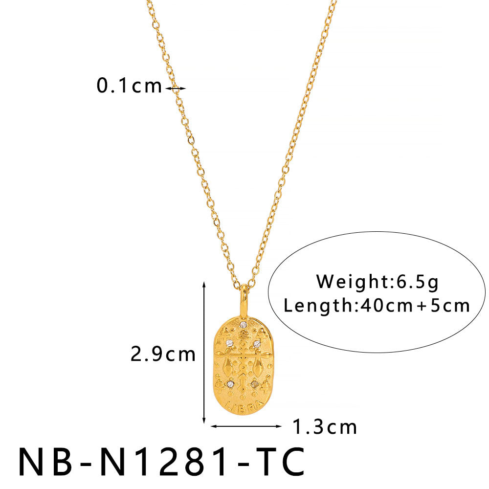 1110# Light luxury square twelve constellations casting pendant necklace stainless steel diamond neck jewelry