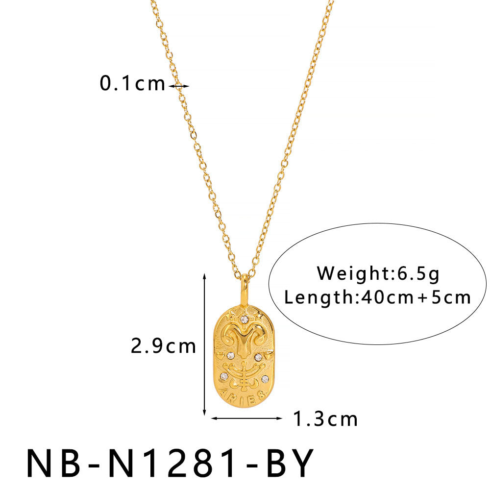 1110# Light luxury square twelve constellations casting pendant necklace stainless steel diamond neck jewelry