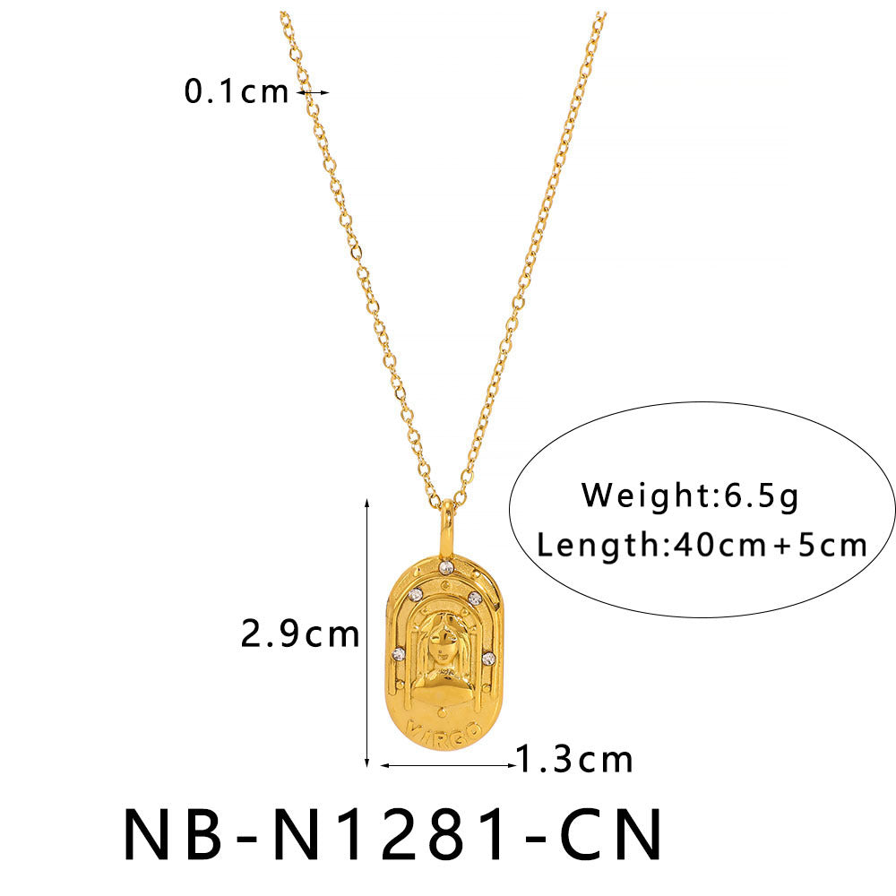 1110# Light luxury square twelve constellations casting pendant necklace stainless steel diamond neck jewelry