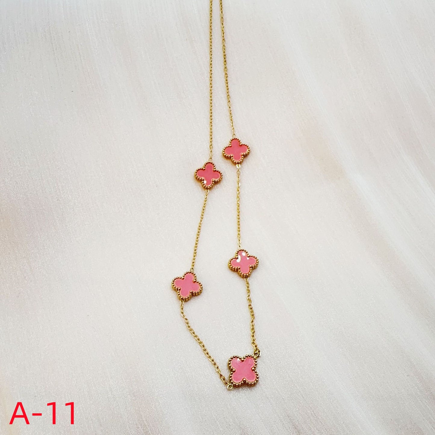 902# Stainless Steel Clover Necklace【Five Clovers, A-09 to A-15】