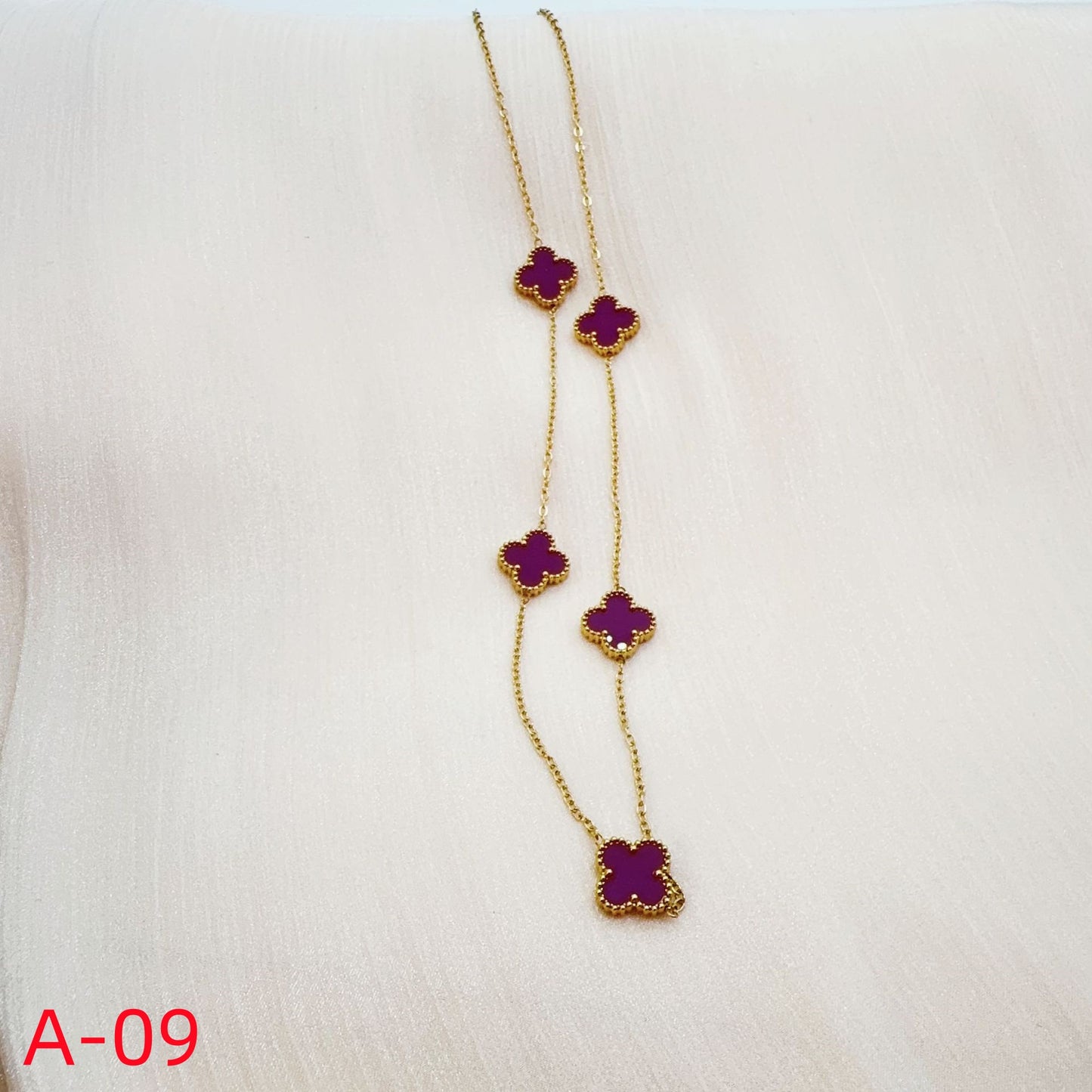 902# Stainless Steel Clover Necklace【Five Clovers, A-09 to A-15】